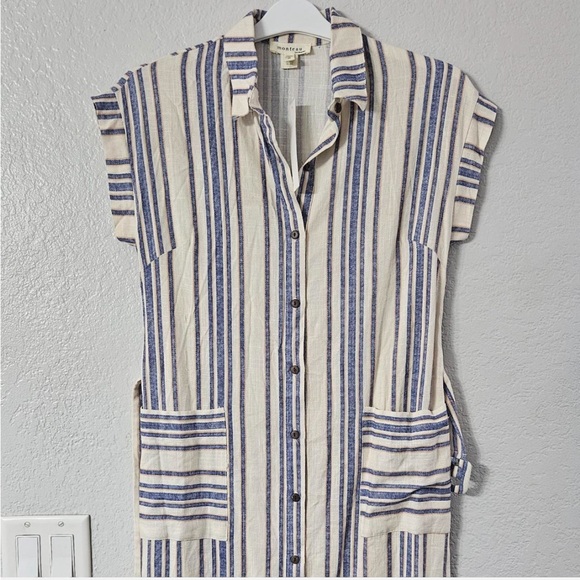 Monteau Blue and Cream Striped Midi Dress - Picture 1 of 4